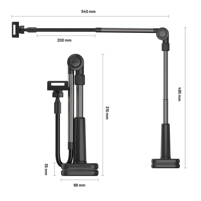 Suport de tableta / telefon pentru birou 6 - 13 inch Fixed, negru, FIXRLX-BK