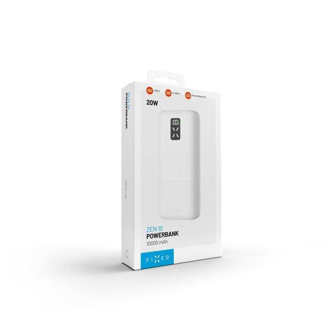 Baterie externa Powerbank 2x USB, Type-C, 20W, 10000 mAh, LCD Display, Fixed, alb, FIXZEN-10-WH