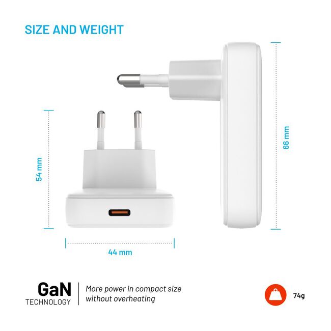 Incarcator GaN Type-C Fixed, slim, 30W, FIXCG30S-C-WH, alb
