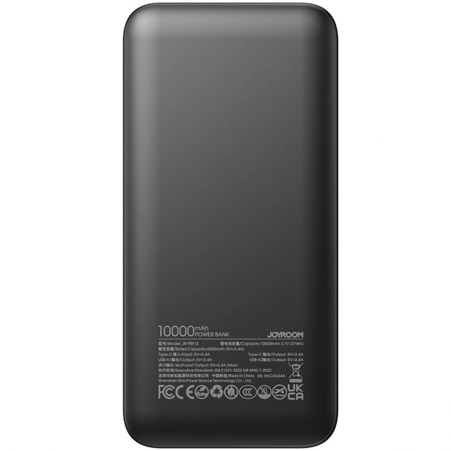 Acumulator extern Joyroom PowerBank JR-PBF12, 10000mAh, 12W, 1 x USB-C - 2 x USB-A - negru