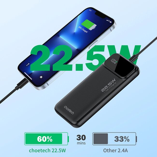 Acumulator extern Fast Charge Powerbank Choetech B728 10000 mAh 22.5W PD USB-A / USB-C - negru