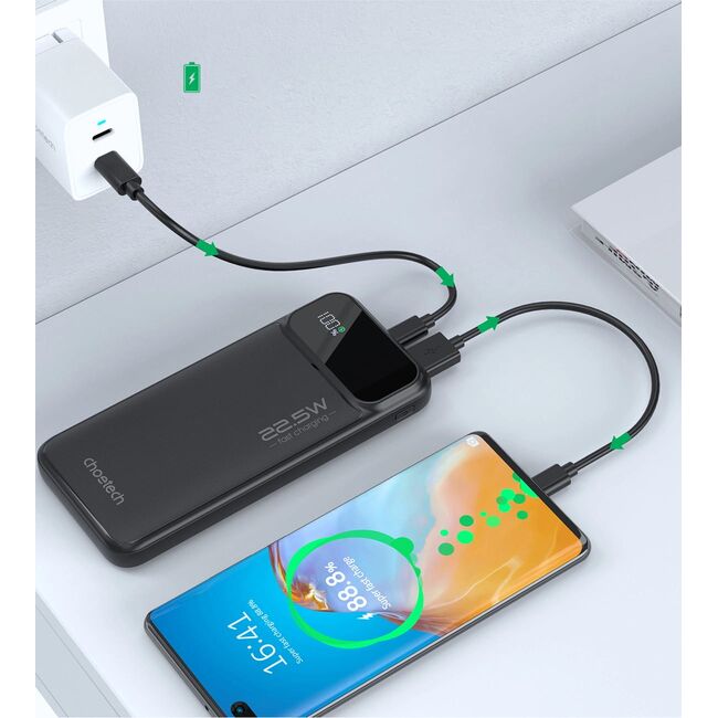 Acumulator extern Fast Charge Powerbank Choetech B728 10000 mAh 22.5W PD USB-A / USB-C - negru
