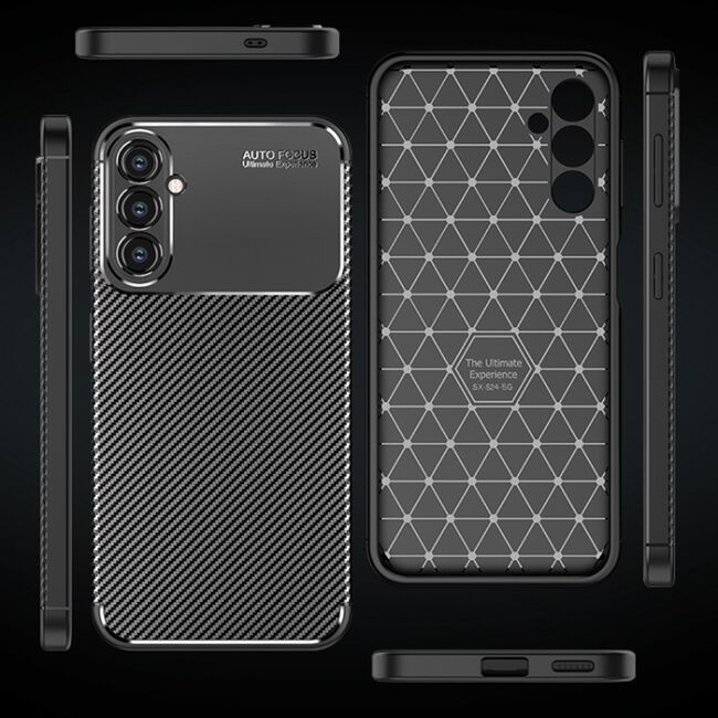 Husa de protectie pentru  Samsung Galaxy S24 FE Auto Focus Slim, Anti-Scratch, cu fibra de carbon si protectie lentile - negru