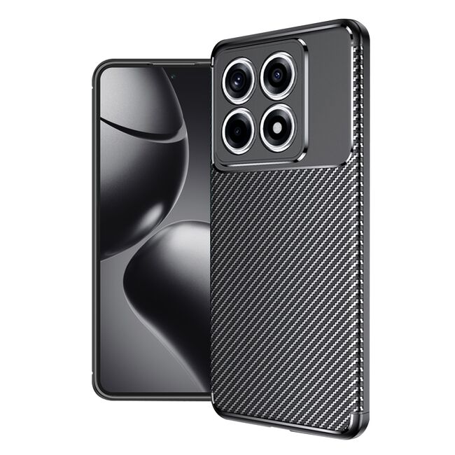 Husa de protectie pentru  Xiaomi 14T Auto Focus Slim, Anti-Scratch, cu fibra de carbon si protectie lentile - negru