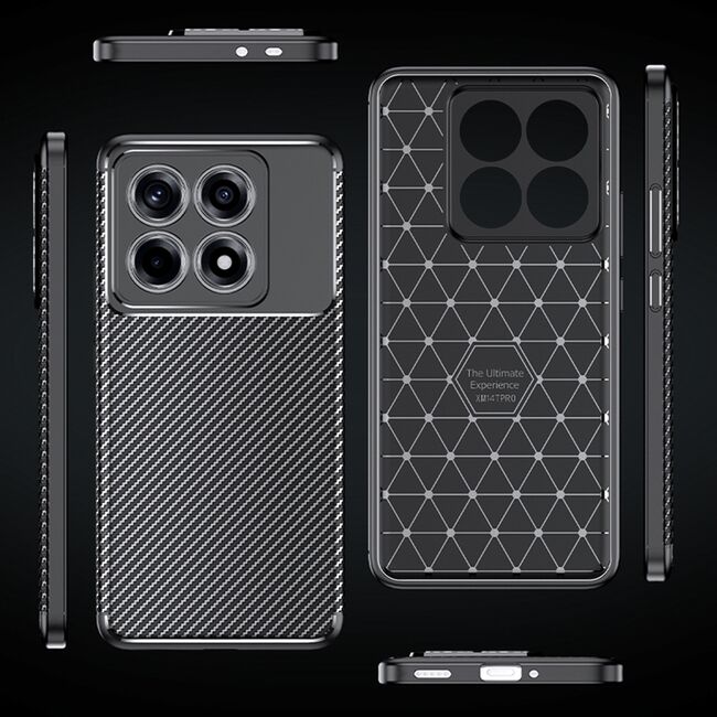 Husa de protectie pentru  Xiaomi 14T Auto Focus Slim, Anti-Scratch, cu fibra de carbon si protectie lentile - negru