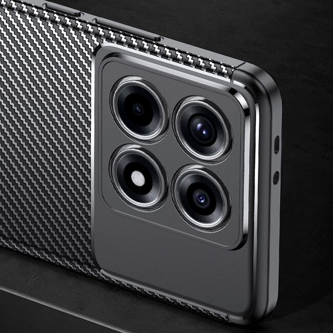 Husa de protectie pentru  Xiaomi 14T Auto Focus Slim, Anti-Scratch, cu fibra de carbon si protectie lentile - negru