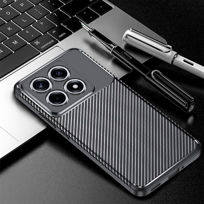 Husa de protectie pentru  Xiaomi 14T Auto Focus Slim, Anti-Scratch, cu fibra de carbon si protectie lentile - negru