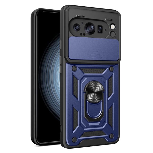 Husa pentru  Google Pixel 9 Pro XL Ring Armor Kickstand Tough Rugged Cover cu protectie camera, albastru