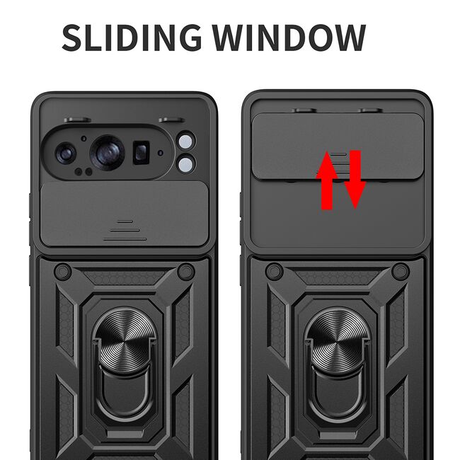 Husa pentru  Google Pixel 9 Pro XL Ring Armor Kickstand Tough Rugged Cover cu protectie camera, verde