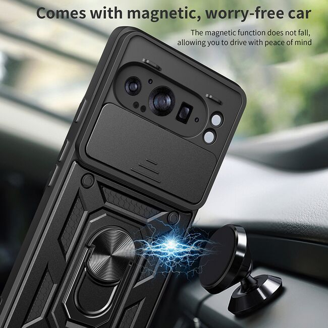 Husa pentru  Google Pixel 9 Pro XL Ring Armor Kickstand Tough Rugged Cover cu protectie camera, verde