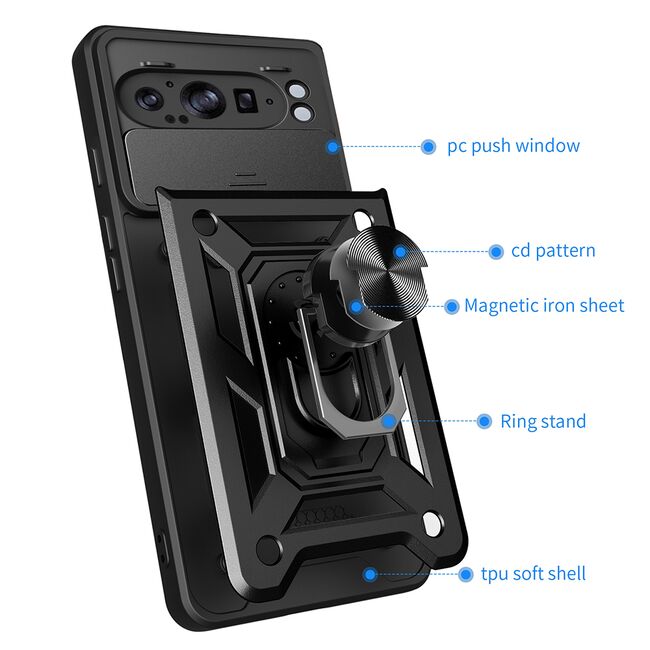 Husa pentru  Google Pixel 9 Pro XL Ring Armor Kickstand Tough Rugged Cover cu protectie camera, verde