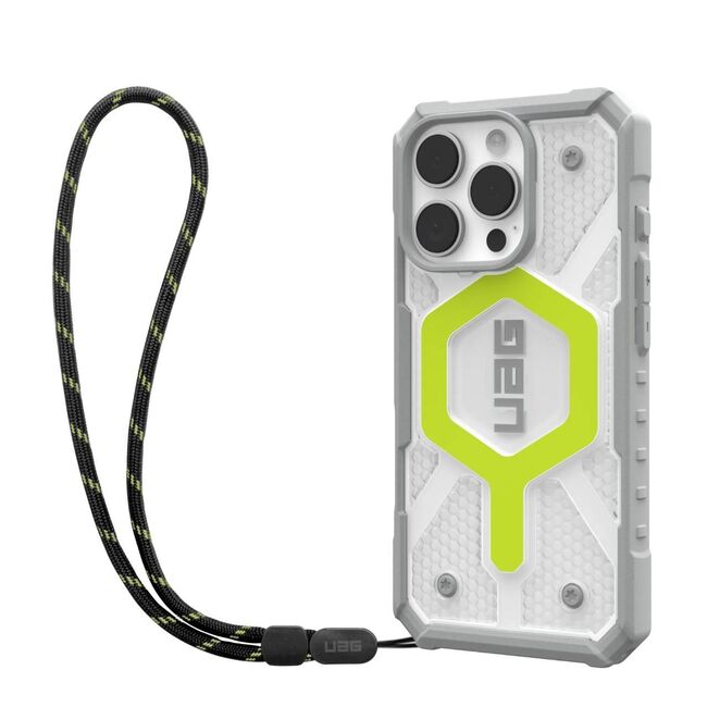 Husa iPhone 16 Pro UAG Pathfinder Clear Magsafe, Active Neon Lanyard