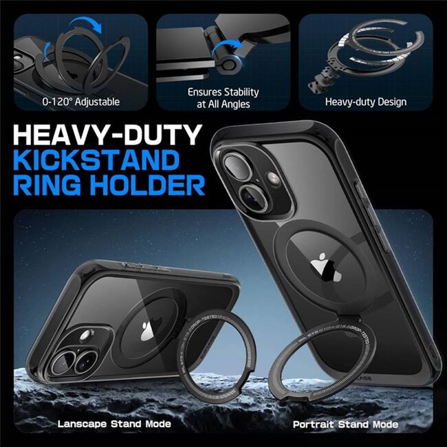 Husa iPhone 16 Supcase Unicorn Beetle MagStand, negru frost