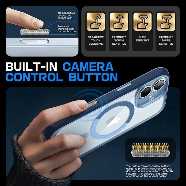 Husa iPhone 16 Supcase Unicorn Beetle Slim Clear MagSafe, bleu