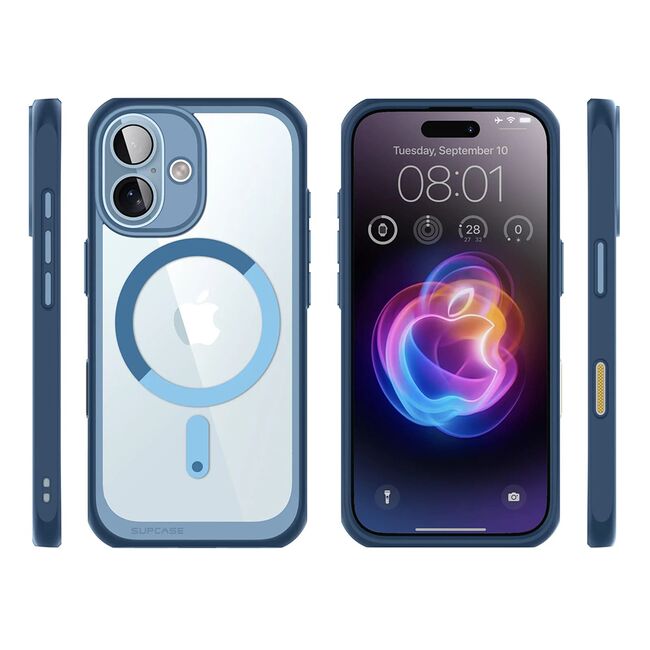 Husa iPhone 16 Supcase Unicorn Beetle Slim Clear MagSafe, bleu