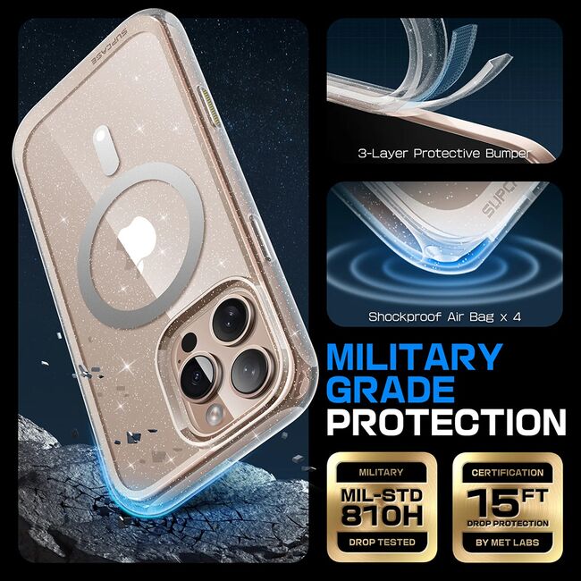 Husa iPhone 16 Pro Supcase Unicorn Beetle Slim Clear MagSafe, roz