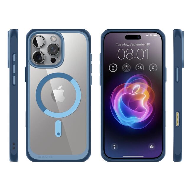Husa iPhone 16 Pro Max Supcase Unicorn Beetle Slim Clear MagSafe, bleu