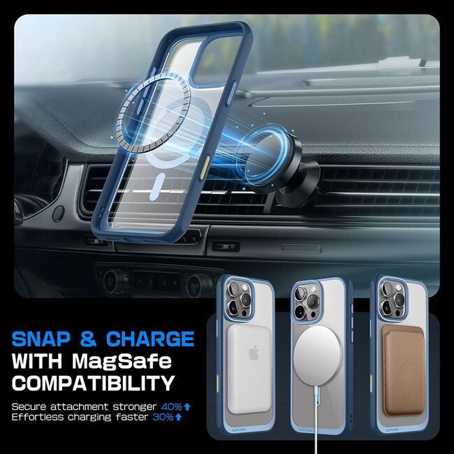 Husa iPhone 16 Pro Max Supcase Unicorn Beetle Slim Clear MagSafe, bleu