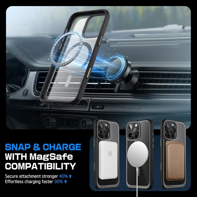 Husa iPhone 16 Pro Max Supcase Unicorn Beetle Slim Clear MagSafe, negru