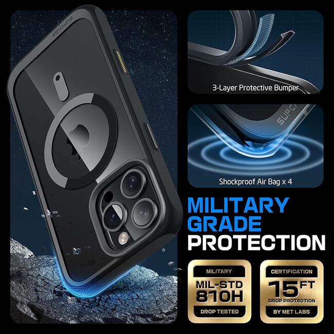 Husa iPhone 16 Pro Max Supcase Unicorn Beetle Slim Clear MagSafe, negru