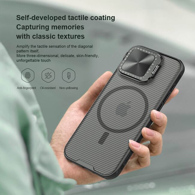 Husa iPhone 16 Pro Max Nillkin CamShield Prop Magnetic, negru/transparenta