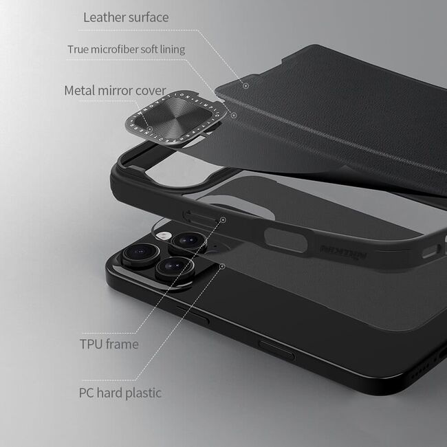 Husa iPhone 16 Pro Max Nillkin Qin Prop Leather, negru