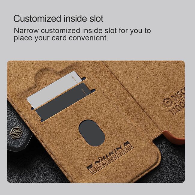 Husa iPhone 16 Pro Max Nillkin Qin Prop Leather, maro