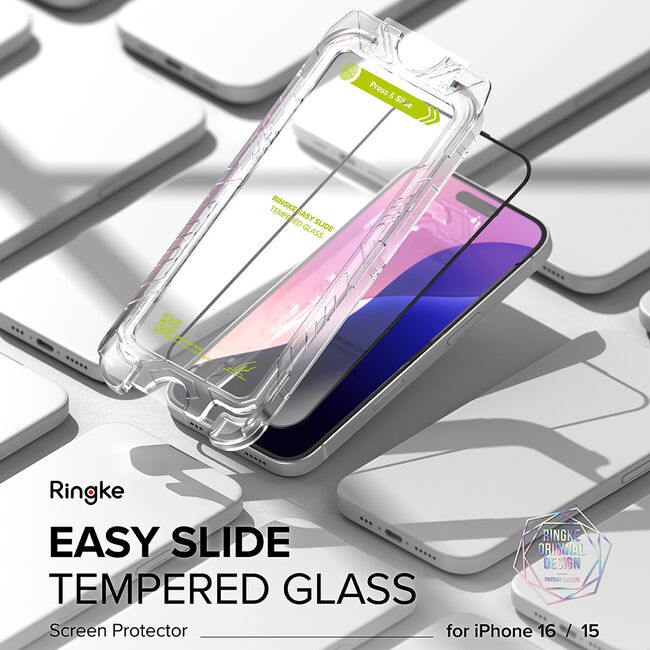 [Pachet 2x] Folie sticla iPhone 16 Plus Ringke Easy Slide Tempered Glass, transparenta