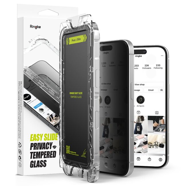 [Pachet 2x] Folie sticla iPhone 16 Plus Ringke Easy Slide Tempered Glass, privacy