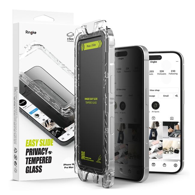 [Pachet 2x] Folie sticla iPhone 16 Pro Max Ringke Easy Slide Tempered Glass, privacy