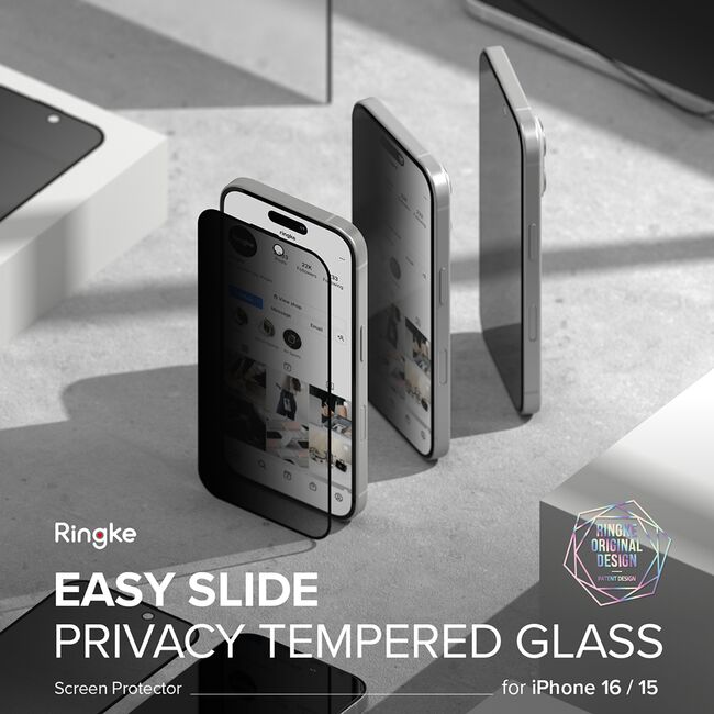 [Pachet 2x] Folie sticla iPhone 16 Pro Max Ringke Easy Slide Tempered Glass, privacy
