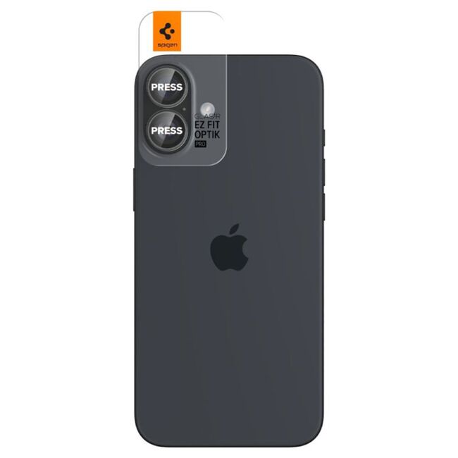 [Pachet 2x] Folie sticla camera iPhone 16 / 16 Plus Spigen Glas.tR Optik EZ Fit Pro, transparenta