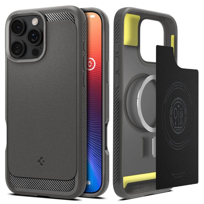 Husa premium pentru  iPhone 16 Pro Max Spigen - Rugged Armor MagSafe - Gri