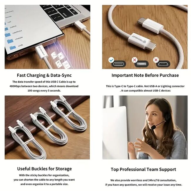 Cablu de date si incarcare USB Type-C la USB Type-C, Super Fast Charging, flexibil si durabil, 60W, 1m, compatibil Samsung, iPhone, Xiaomi, Honor, Oppo, Motorola - alb