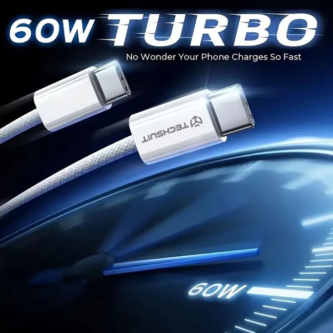 Cablu de date si incarcare USB Type-C la USB Type-C, Super Fast Charging, flexibil si durabil, 60W, 1m, compatibil Samsung, iPhone, Xiaomi, Honor, Oppo, Motorola - alb