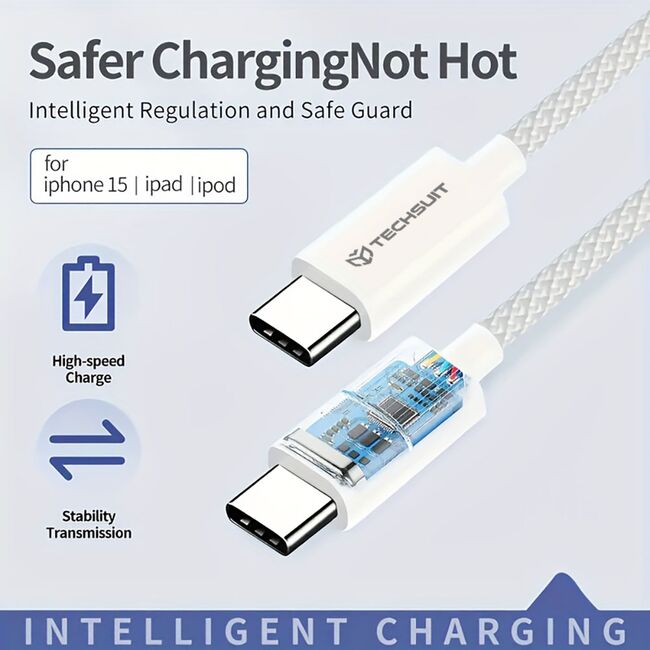 Cablu de date si incarcare USB Type-C la USB Type-C, Super Fast Charging, flexibil si durabil, 60W, 1m, compatibil Samsung, iPhone, Xiaomi, Honor, Oppo, Motorola - alb