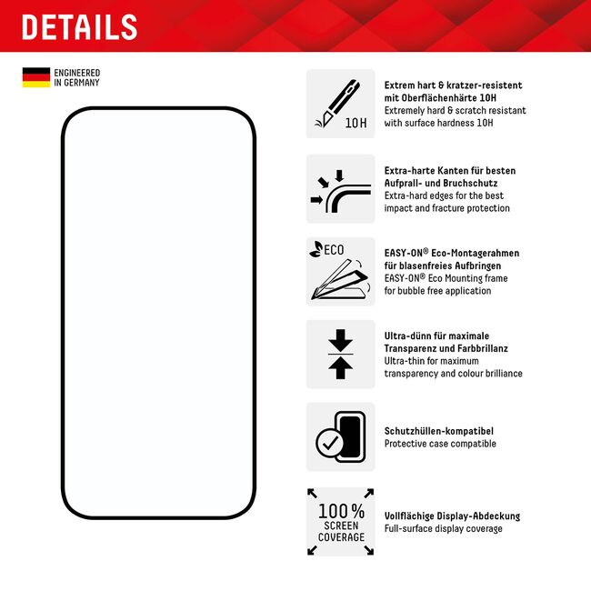 Folie sticla premium iPhone 16 Displex Real Glass Full Cover, negru