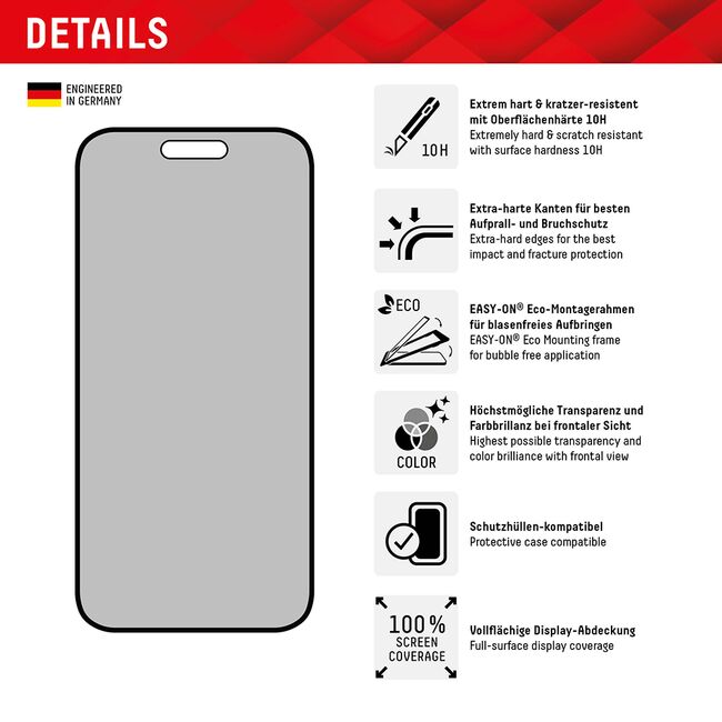 Folie sticla premium iPhone 16 Plus Displex Real Glass Privacy Full Cover, negru