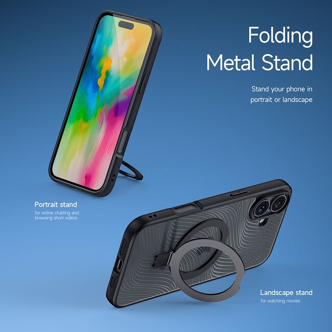 Husa iPhone 16 Plus Dux Ducis Aimo MagSafe Magnetic Stand, negru