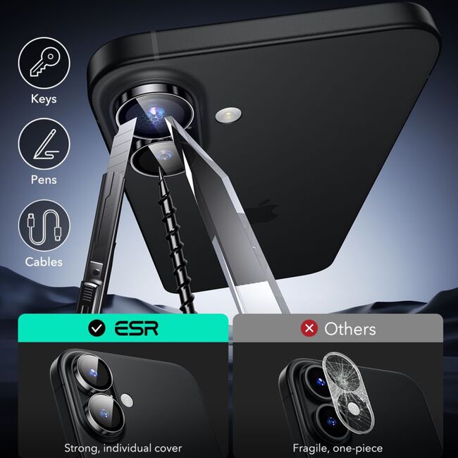 Folie sticla camera iPhone 16 / 16 Plus ESR Armorite Camera Lens Protectors, negru
