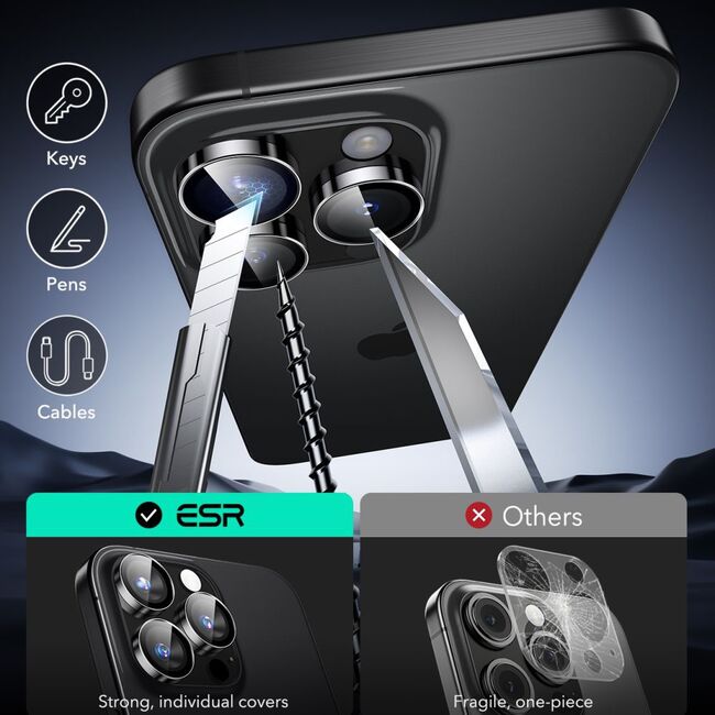 Folie sticla camera iPhone 16 Pro / 16 Pro Max ESR Armorite Camera Lens Protectors, negru