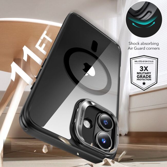 [Pachet 360°] Husa + folie iPhone 16 Plus ESR Classic Hybrid HaloLock Kickstand, negru/transparenta