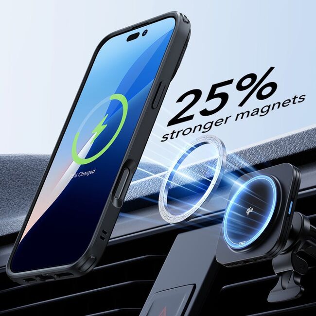 [Pachet 360°] Husa + folie iPhone 16 Plus ESR Classic Hybrid HaloLock Kickstand, negru/transparenta