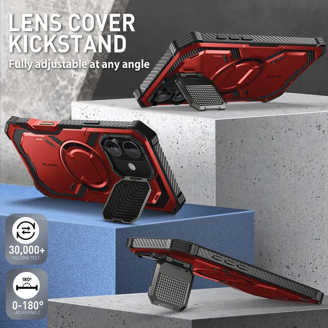 [Pachet 360°] Husa + folie iPhone 16 I-Blason Armorbox, rosu