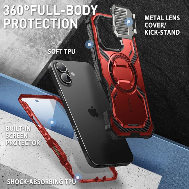 [Pachet 360°] Husa + folie iPhone 16 Plus I-Blason Armorbox, rosu