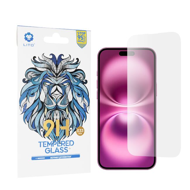 Folie sticla iPhone 16 Plus Lito 9H Tempered Glass, transparenta