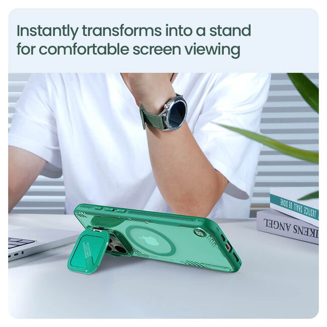 Husa iPhone 16 Pro Nillkin Iceblade Prop Magnetic, fara decupaj camera, verde