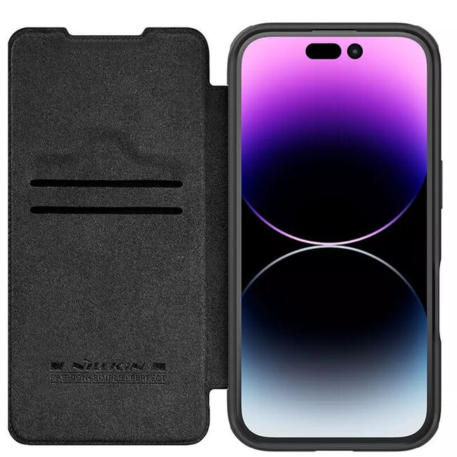 Husa iPhone 16 Nillkin Qin Prop Leather, negru