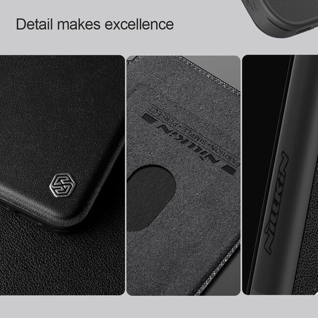 Husa iPhone 16 Nillkin Qin Prop Leather, negru
