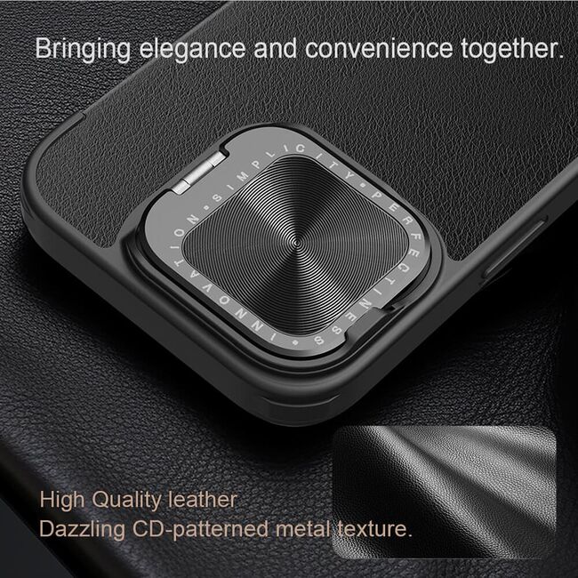 Husa iPhone 16 Nillkin Qin Prop Leather, negru